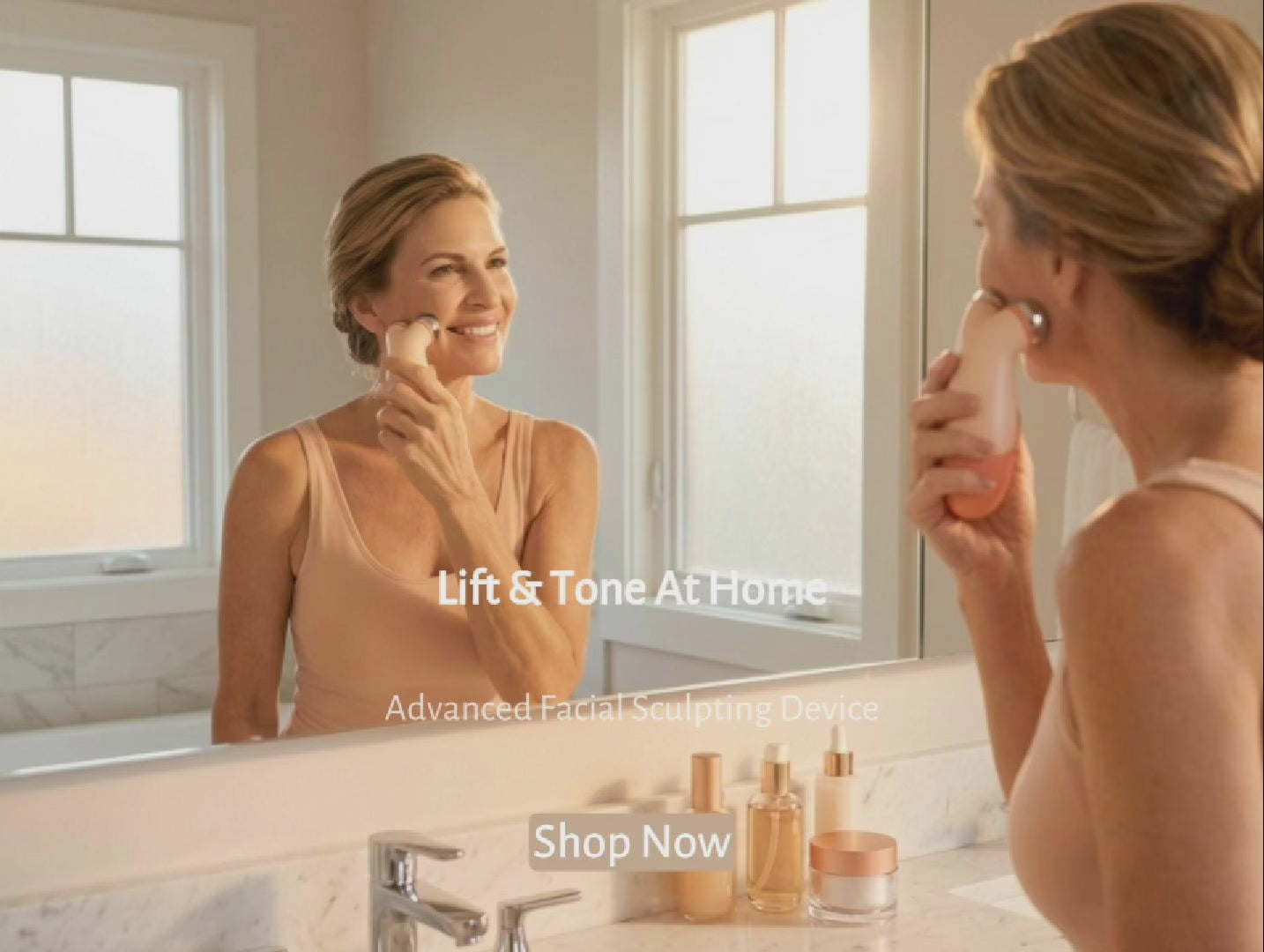 Load video: Woman using Arvello SculptLift Pro facial massager at home
